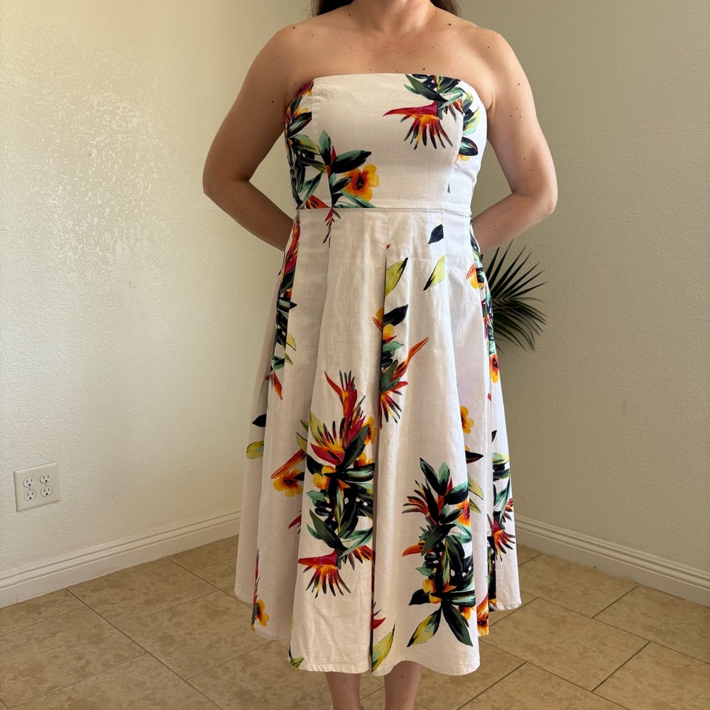 New York & Company Cream and Red Strapless Sundress for Weddings